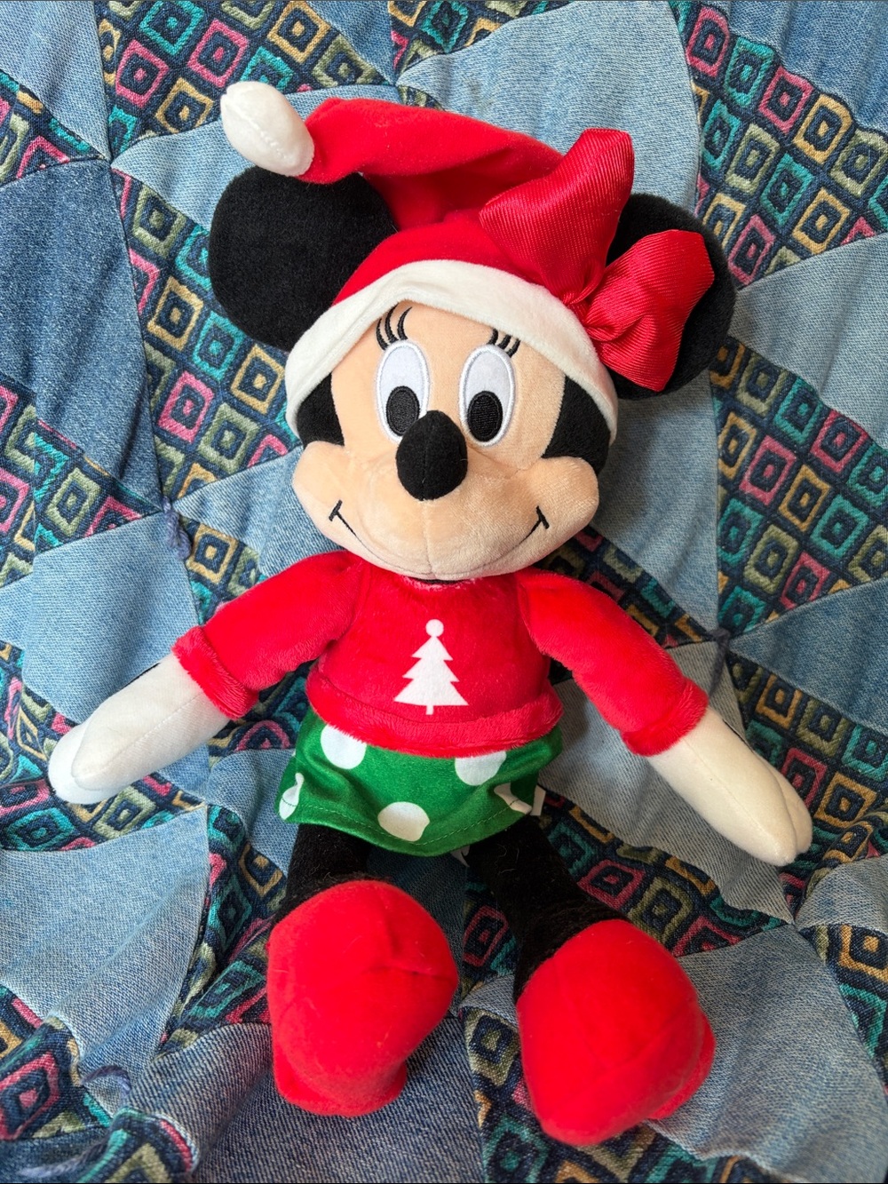 Kohl's Red Black White Minnie Mouse Holiday Plush with Green Polka-Dot Skirt